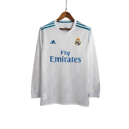 Camisa Retrô Real Madrid I Home Adidas 2017/18  Manga Longa Masculino Branco